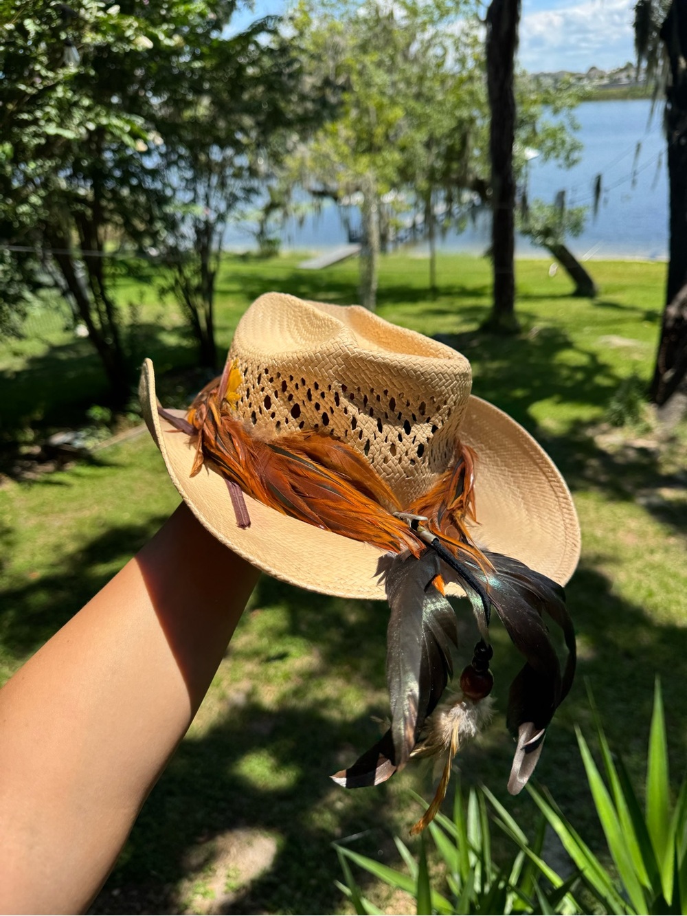 Stetson Roadrunner Straw Cowboy Hat Western Feather Band Size 7 1/4